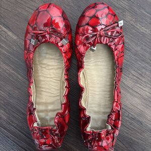 Donald J Pliner Red Scrunch Croc Bow Ballet Flat Designer SoHo Boho Y2K 90s Sz9